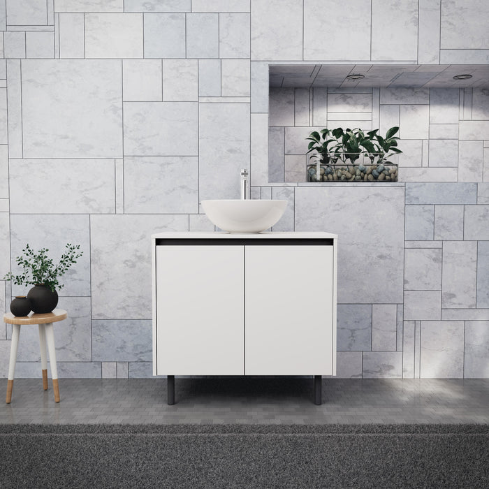 Inda - Mobile bagno L.80 con lavabo in appoggio / Bianco opaco 2 ante - Zaffiro