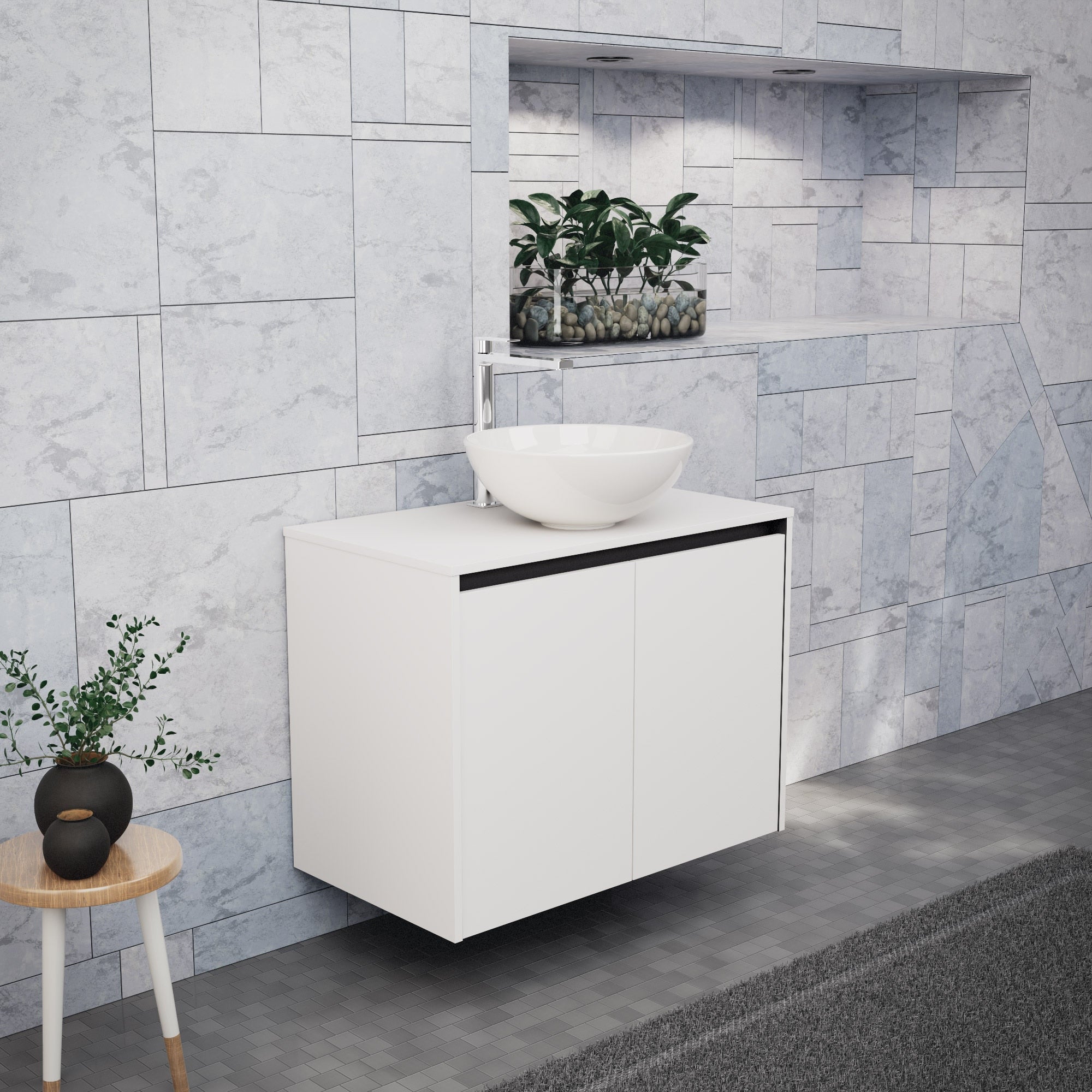 Inda - Mobile bagno L.80 con lavabo in appoggio / Bianco opaco 2 ante - Zaffiro