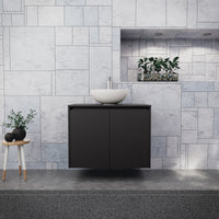 Inda - Mobile bagno L.80 con lavabo in appoggio / Nero opaco 2 ante - Zaffiro