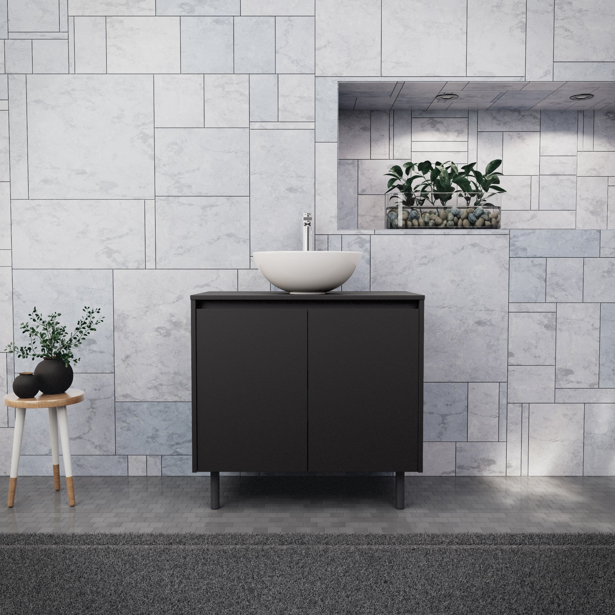 Inda - Mobile bagno L.80 con lavabo in appoggio / Nero opaco 2 ante - Zaffiro