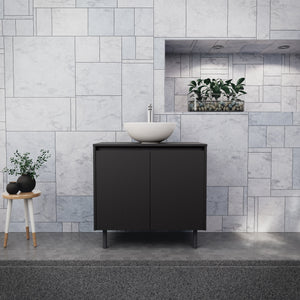 Inda - Mobile bagno L.80 con lavabo in appoggio / Nero opaco 2 ante - Zaffiro