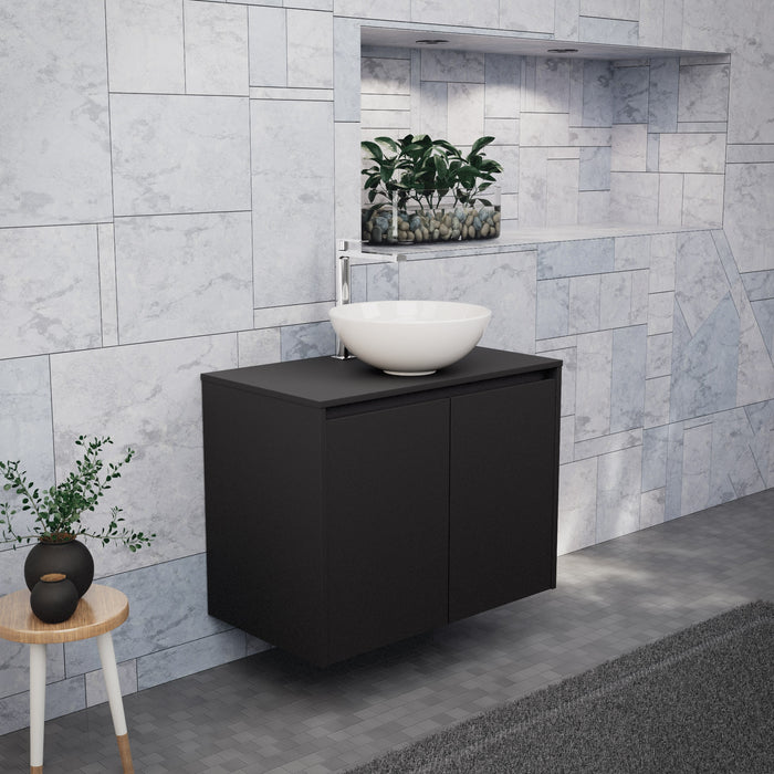 Inda - Mobile bagno L.80 con lavabo in appoggio / Nero opaco 2 ante - Zaffiro