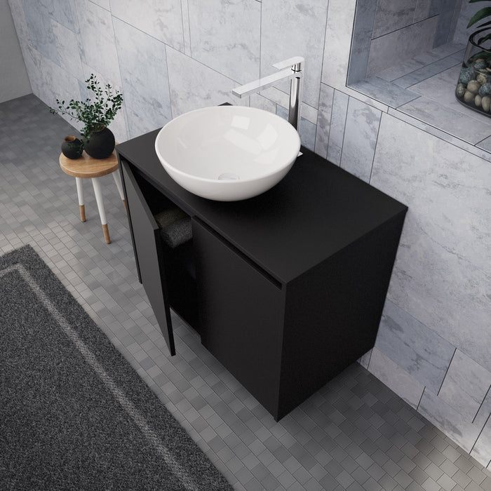 Inda - Mobile bagno L.80 con lavabo in appoggio / Nero opaco 2 ante - Zaffiro