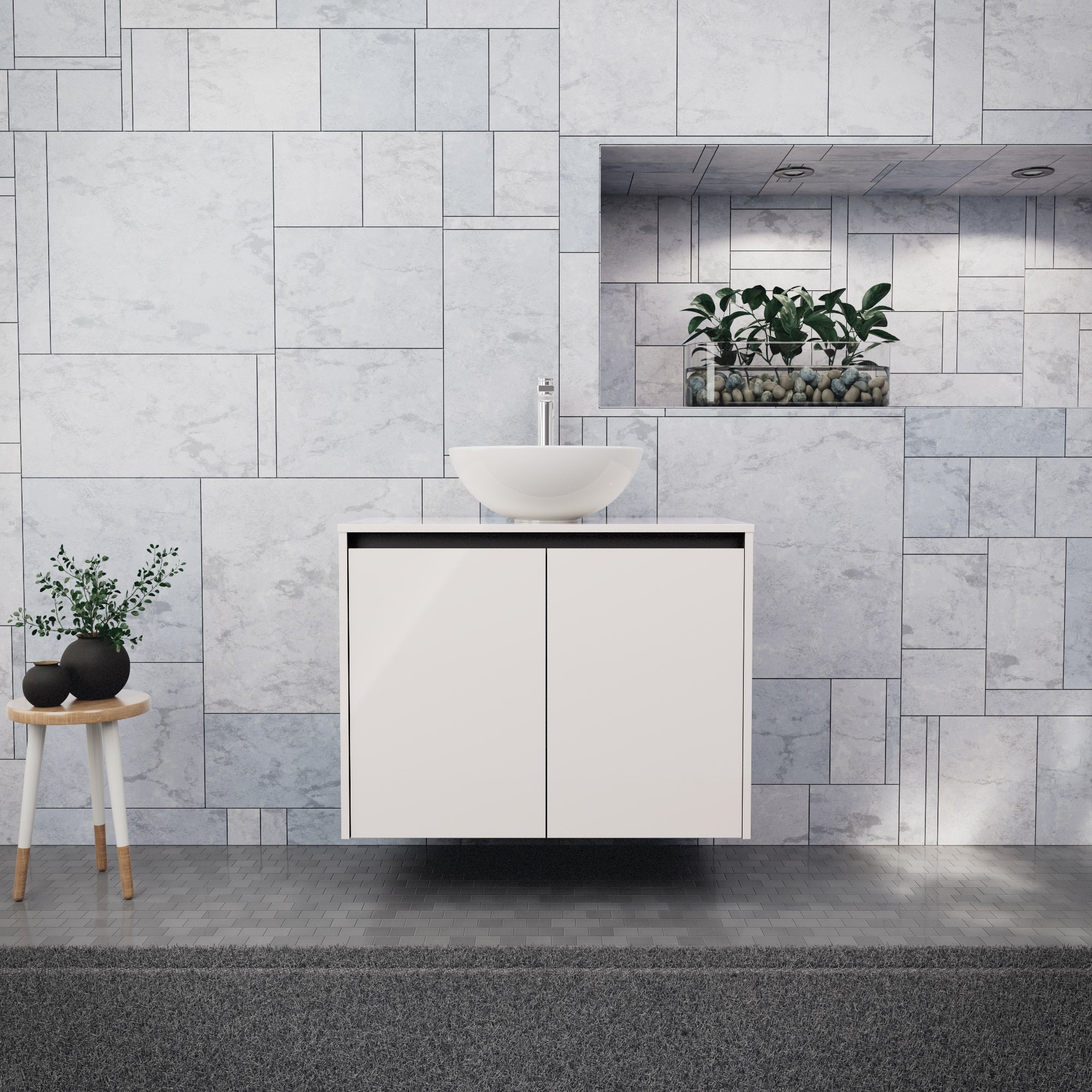 Inda - Mobile bagno L.80 con lavabo in appoggio / Bianco lucido 2 ante - Zaffiro