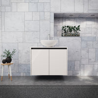 Inda - Mobile bagno L.80 con lavabo in appoggio / Bianco lucido 2 ante - Zaffiro