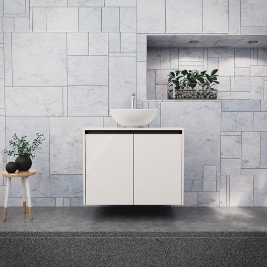 Inda - Mobile bagno L.80 con lavabo in appoggio / Bianco lucido 2 ante - Zaffiro