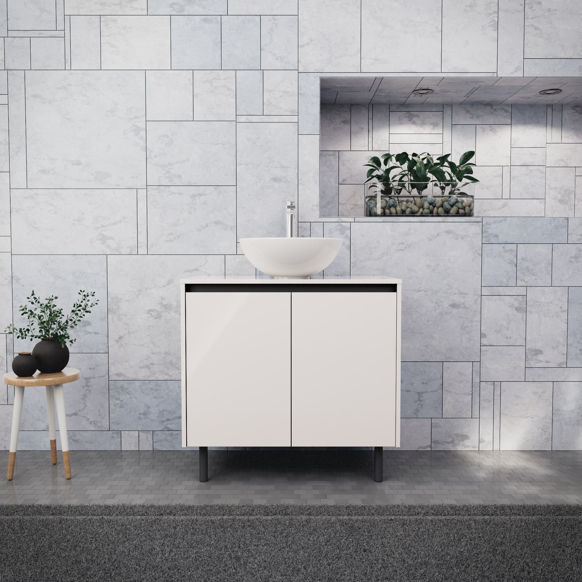 Inda - Mobile bagno L.80 con lavabo in appoggio / Bianco lucido 2 ante - Zaffiro