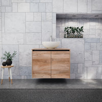 Inda - Mobile bagno L.80 con lavabo in appoggio / Rovere naturale 2 ante - Zaffiro