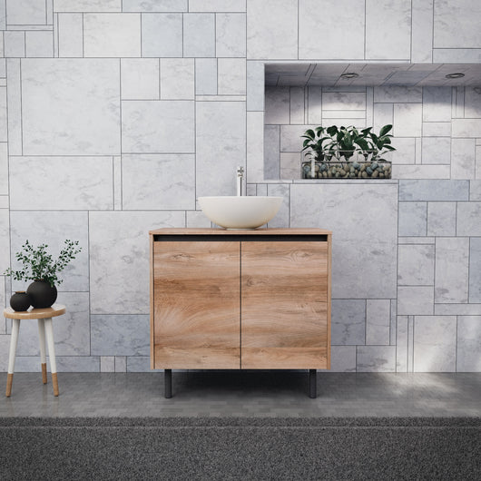 Inda - Mobile bagno L.80 con lavabo in appoggio / Rovere naturale 2 ante - Zaffiro