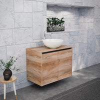 Inda - Mobile bagno L.80 con lavabo in appoggio / Rovere naturale 2 ante - Zaffiro