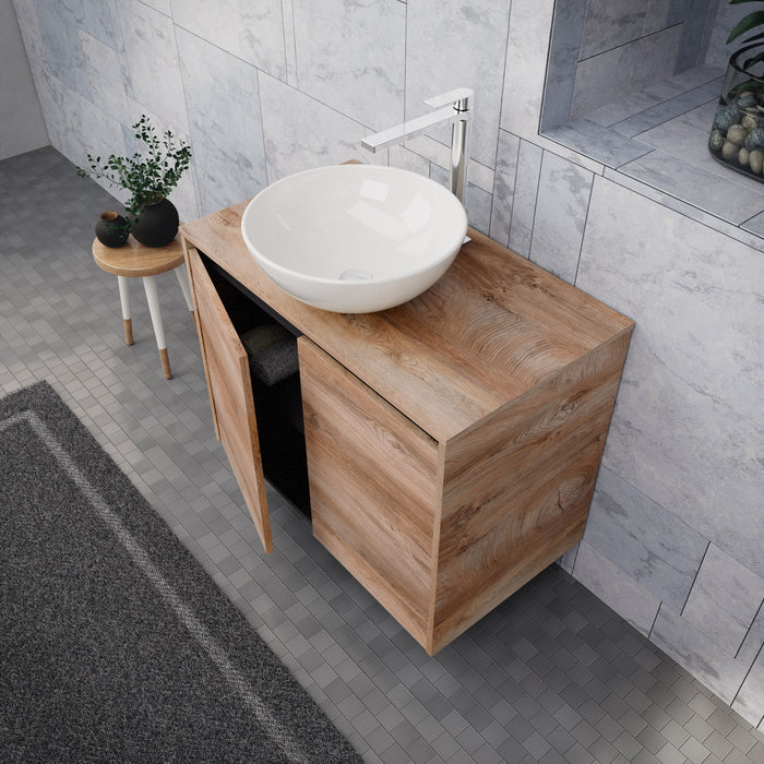 Inda - Mobile bagno L.80 con lavabo in appoggio / Rovere naturale 2 ante - Zaffiro