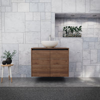 Inda - Mobile bagno L.80 con lavabo in appoggio / Rovere castano 2 ante - Zaffiro