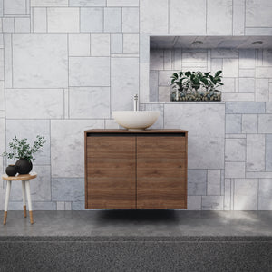 Inda - Mobile bagno L.80 con lavabo in appoggio / Rovere castano 2 ante - Zaffiro