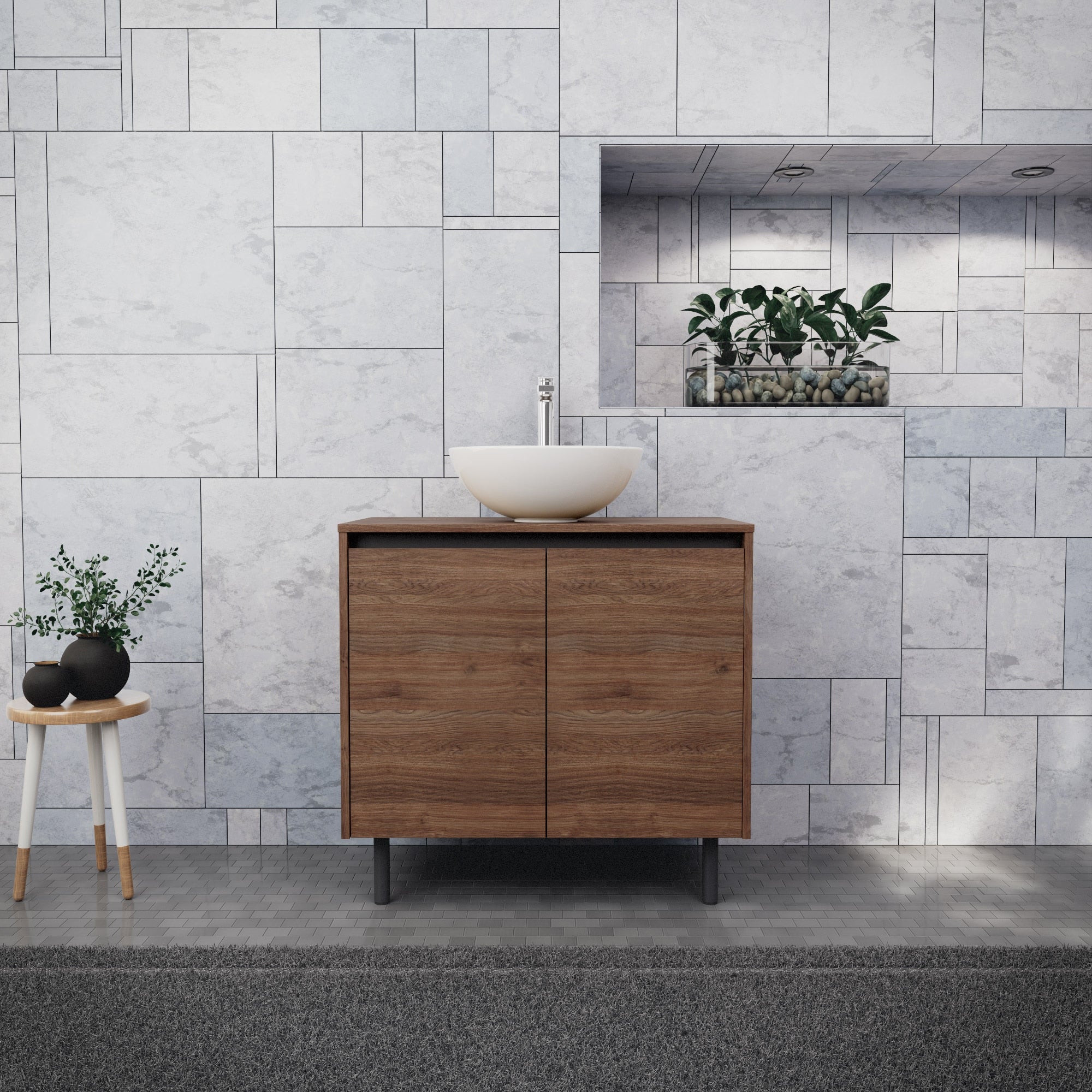 Inda - Mobile bagno L.80 con lavabo in appoggio / Rovere castano 2 ante - Zaffiro