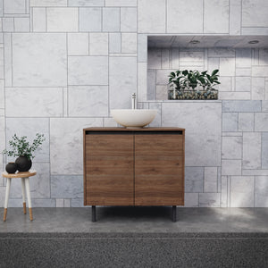 Inda - Mobile bagno L.80 con lavabo in appoggio / Rovere castano 2 ante - Zaffiro