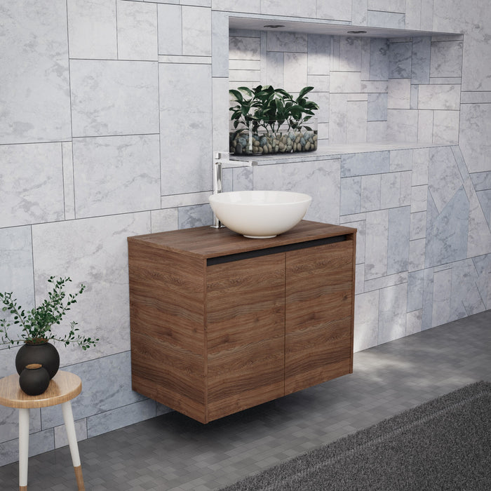 Inda - Mobile bagno L.80 con lavabo in appoggio / Rovere castano 2 ante - Zaffiro