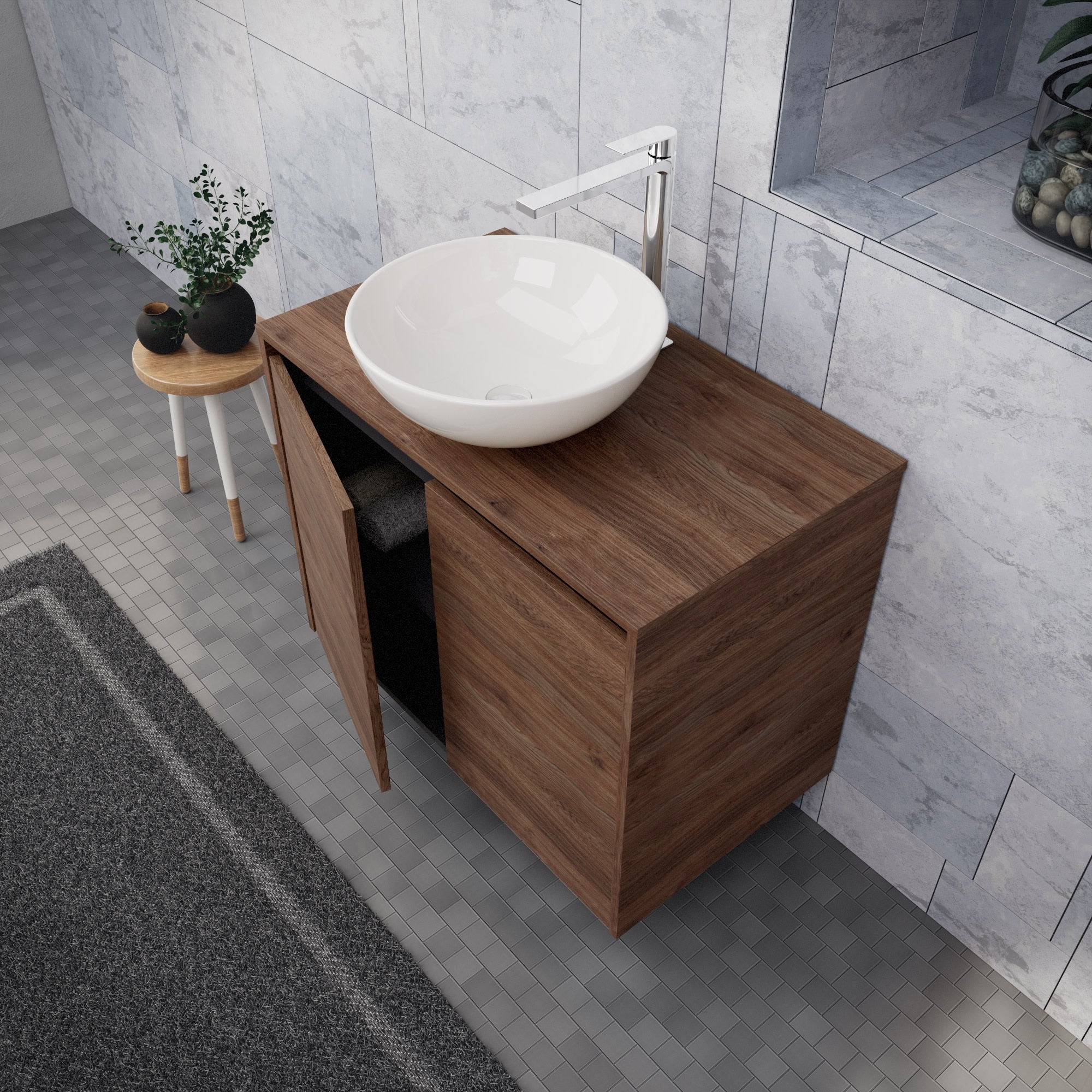 Inda - Mobile bagno L.80 con lavabo in appoggio / Rovere castano 2 ante - Zaffiro