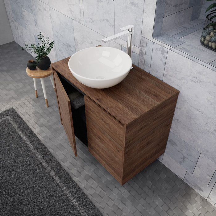 Inda - Mobile bagno L.80 con lavabo in appoggio / Rovere castano 2 ante - Zaffiro