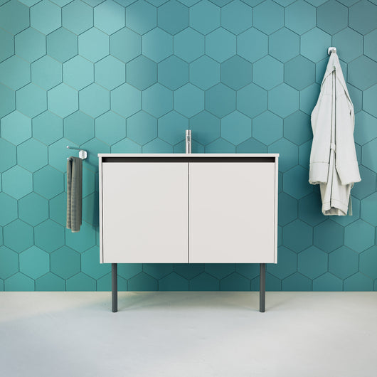 Inda - Mobile bagno L.100 con lavabo lucido / Bianco opaco 2 ante - Zaffiro