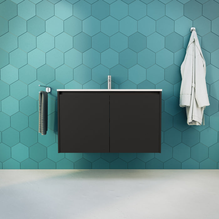 Inda - Mobile bagno L.100 con lavabo lucido / Nero opaco 2 ante - Zaffiro