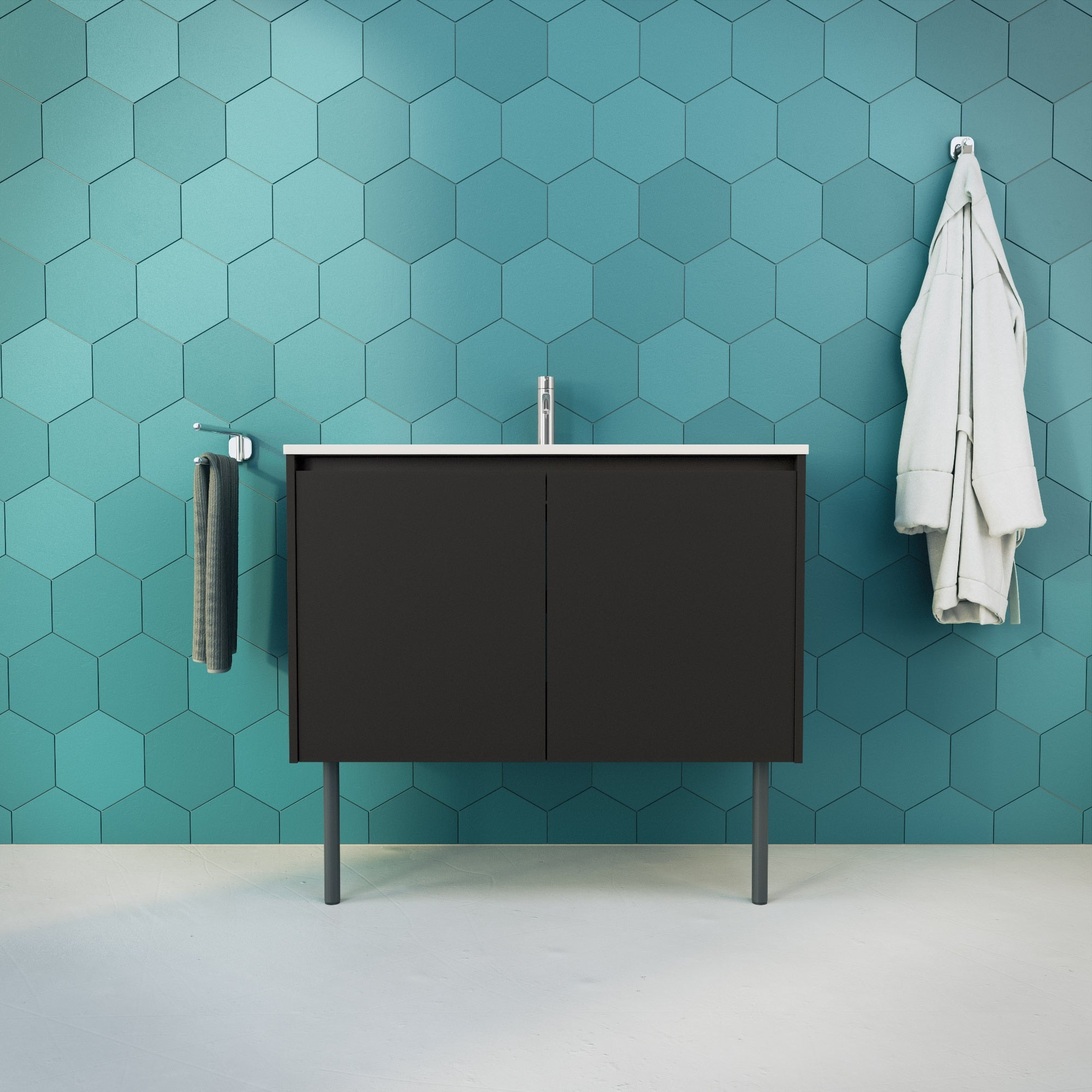 Inda - Mobile bagno L.100 con lavabo lucido / Nero opaco 2 ante - Zaffiro