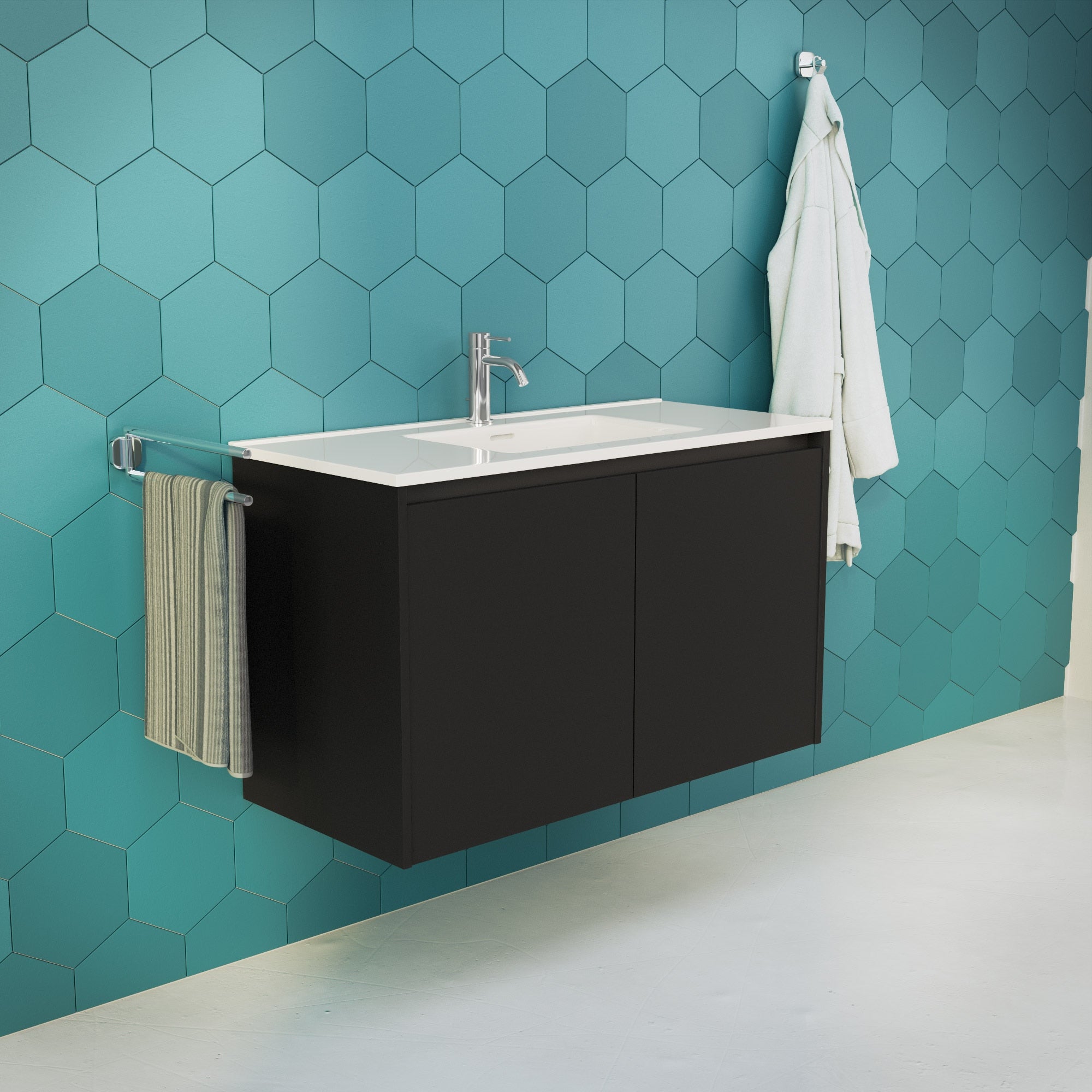 Inda - Mobile bagno L.100 con lavabo lucido / Nero opaco 2 ante - Zaffiro