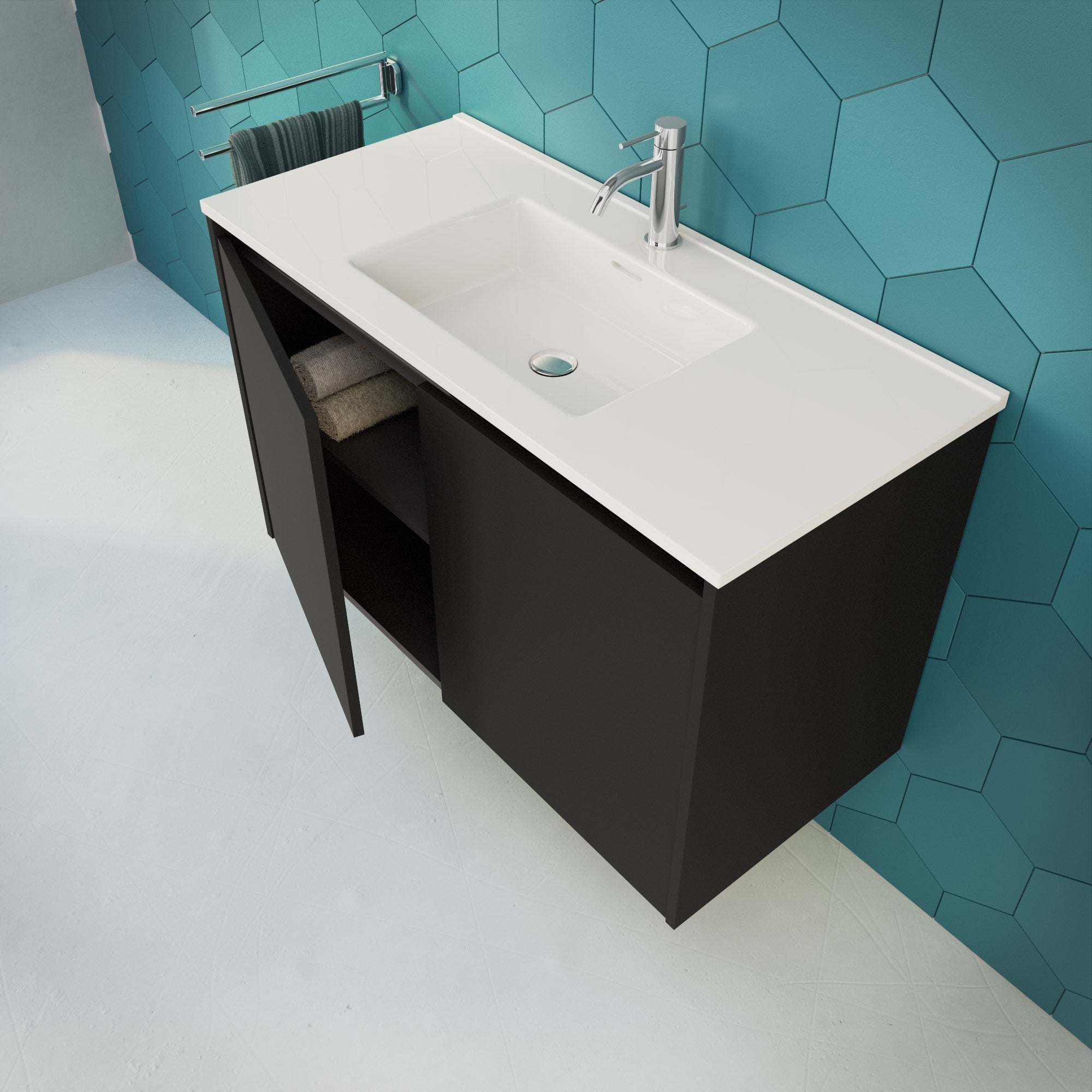 Inda - Mobile bagno L.100 con lavabo lucido / Nero opaco 2 ante - Zaffiro