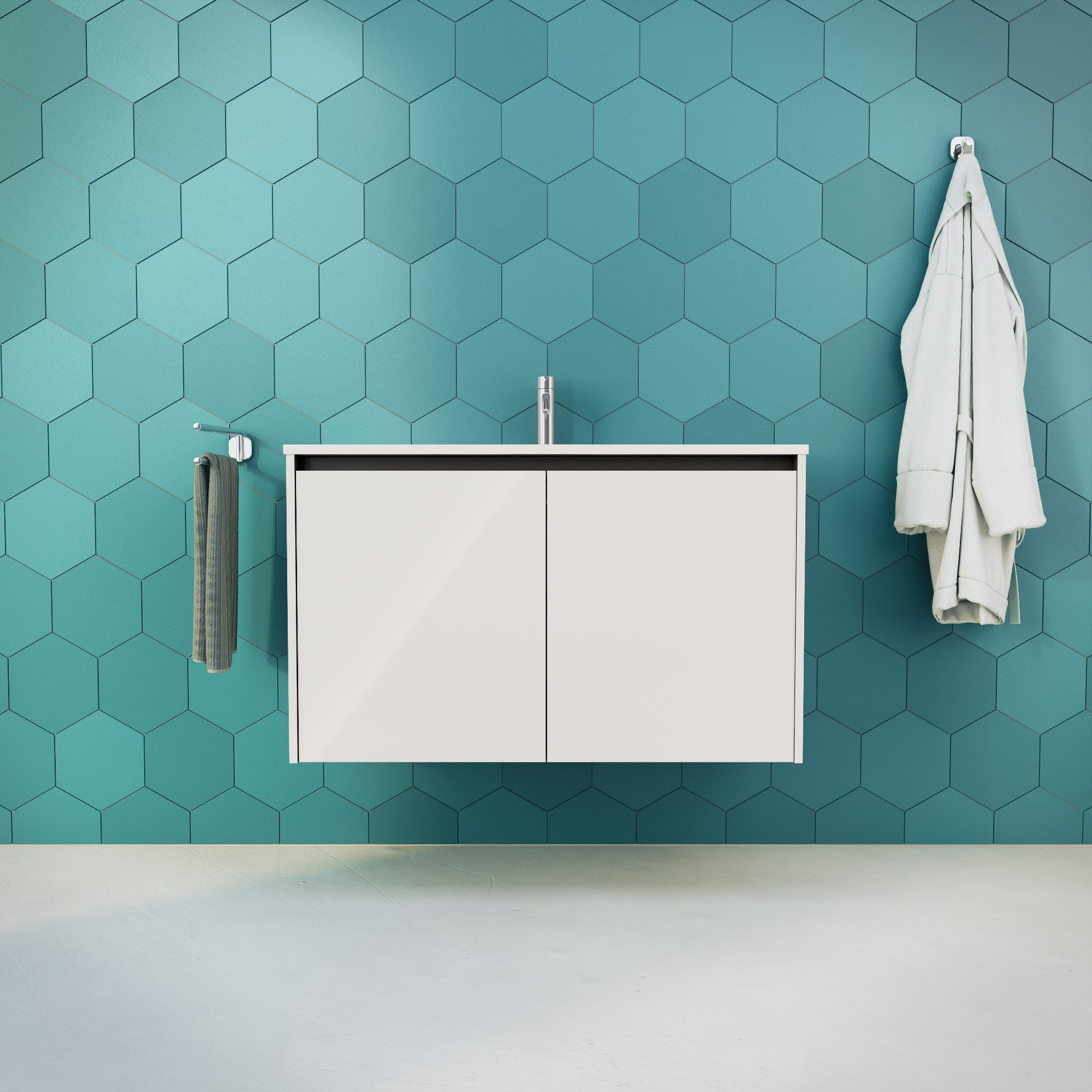 Inda - Mobile bagno L.100 con lavabo lucido / Bianco lucido 2 ante - Zaffiro