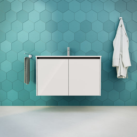 Inda - Mobile bagno L.100 con lavabo lucido / Bianco lucido 2 ante - Zaffiro