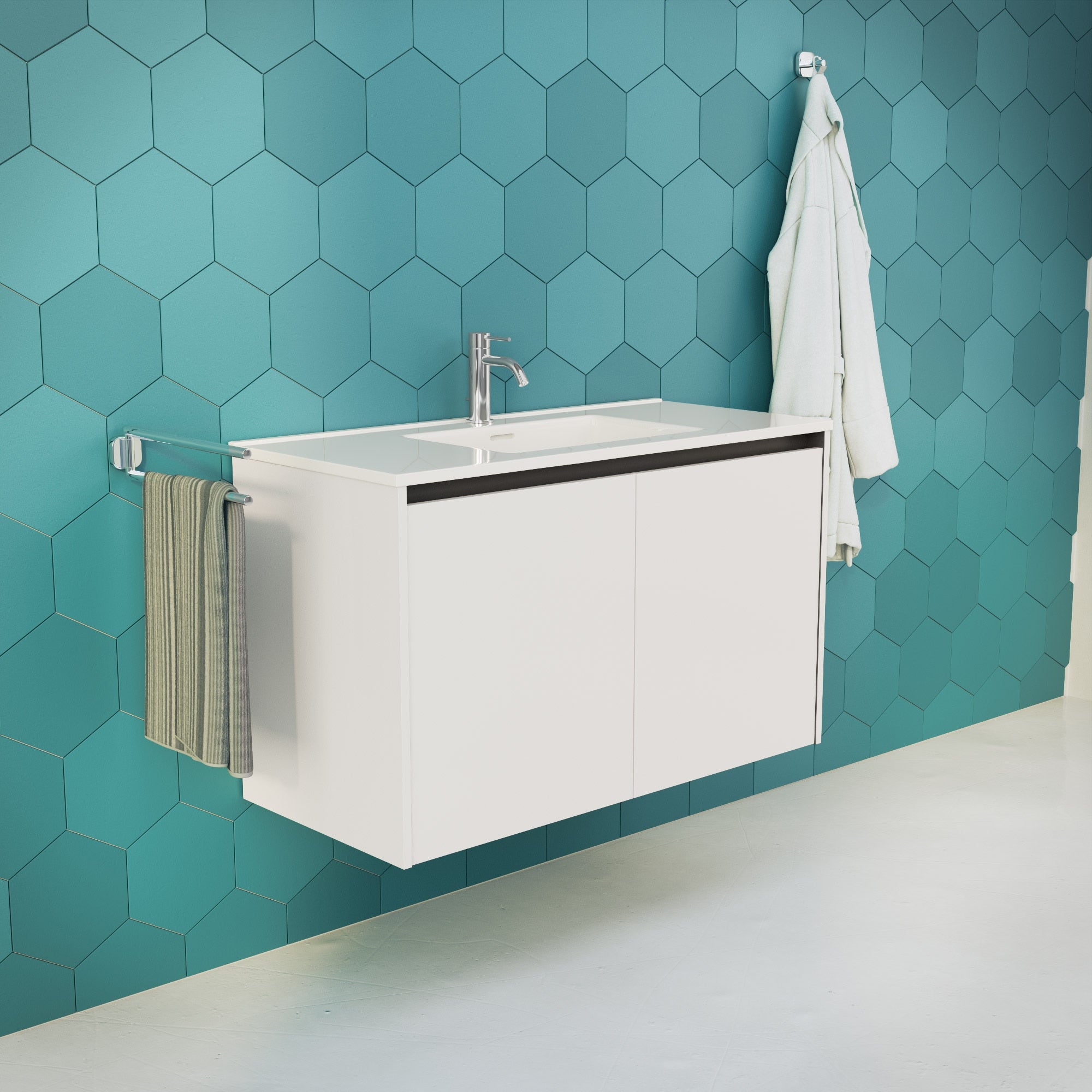 Inda - Mobile bagno L.100 con lavabo lucido / Bianco lucido 2 ante - Zaffiro