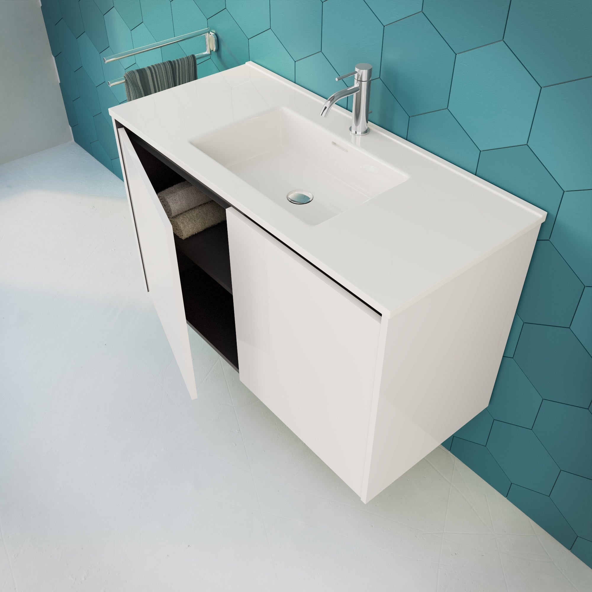 Inda - Mobile bagno L.100 con lavabo lucido / Bianco lucido 2 ante - Zaffiro