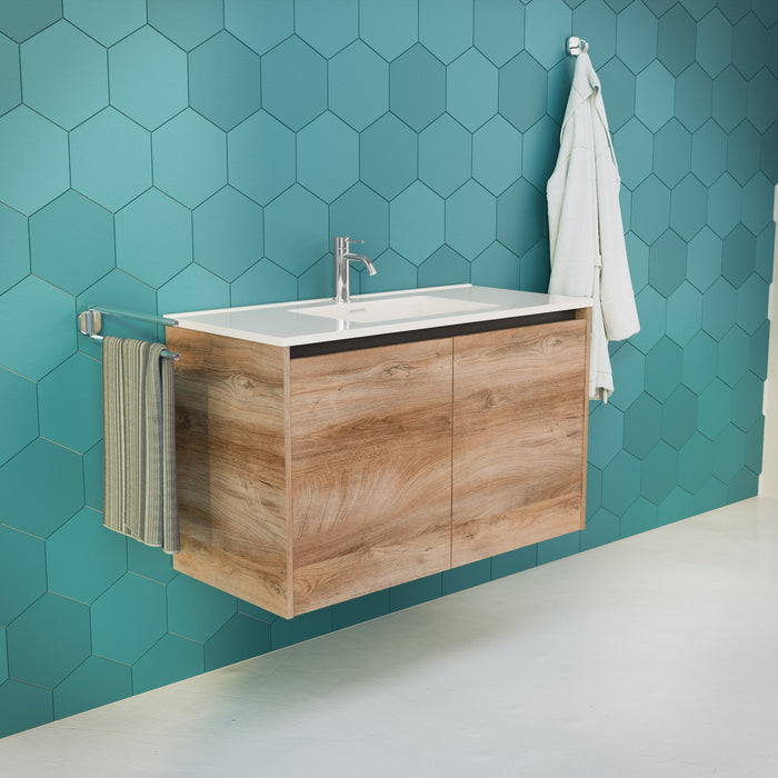 Inda - Mobile bagno L.100 con lavabo lucido / Rovere naturale 2 ante - Zaffiro