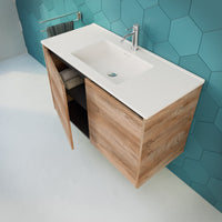 Inda - Mobile bagno L.100 con lavabo lucido / Rovere naturale 2 ante - Zaffiro
