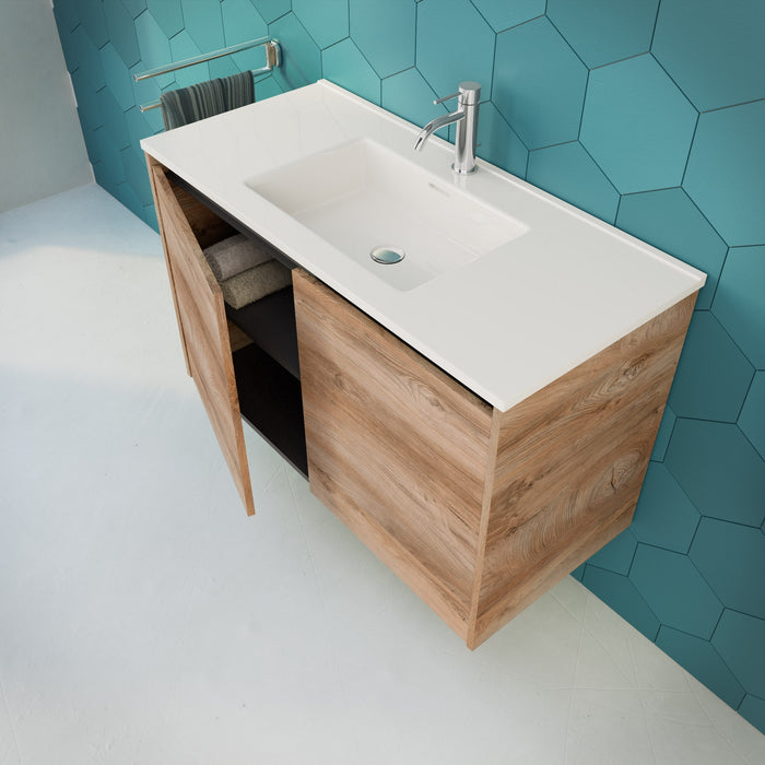 Inda - Mobile bagno L.100 con lavabo lucido / Rovere naturale 2 ante - Zaffiro