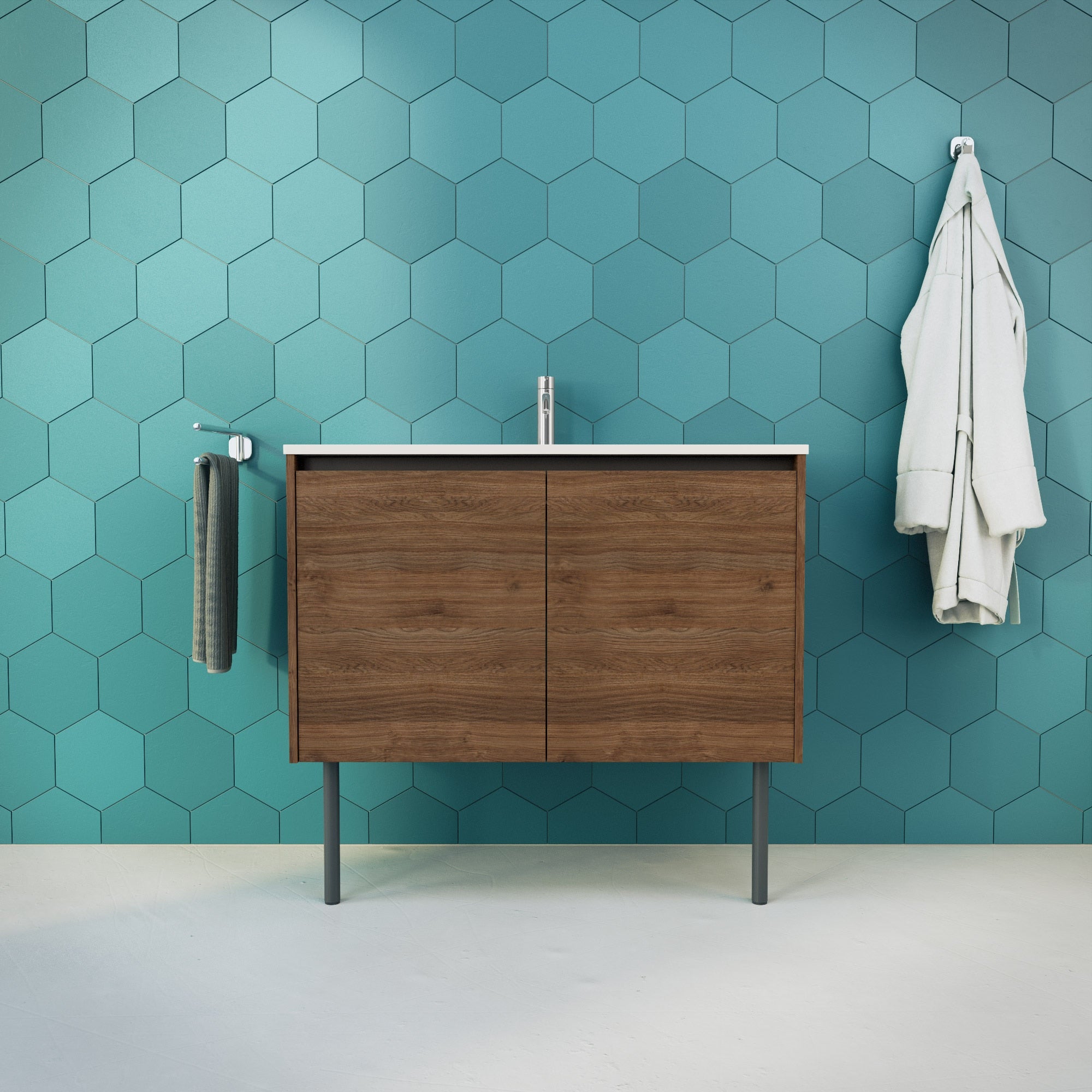 Inda - Mobile bagno L.100 con lavabo lucido / Rovere castano 2 ante - Zaffiro
