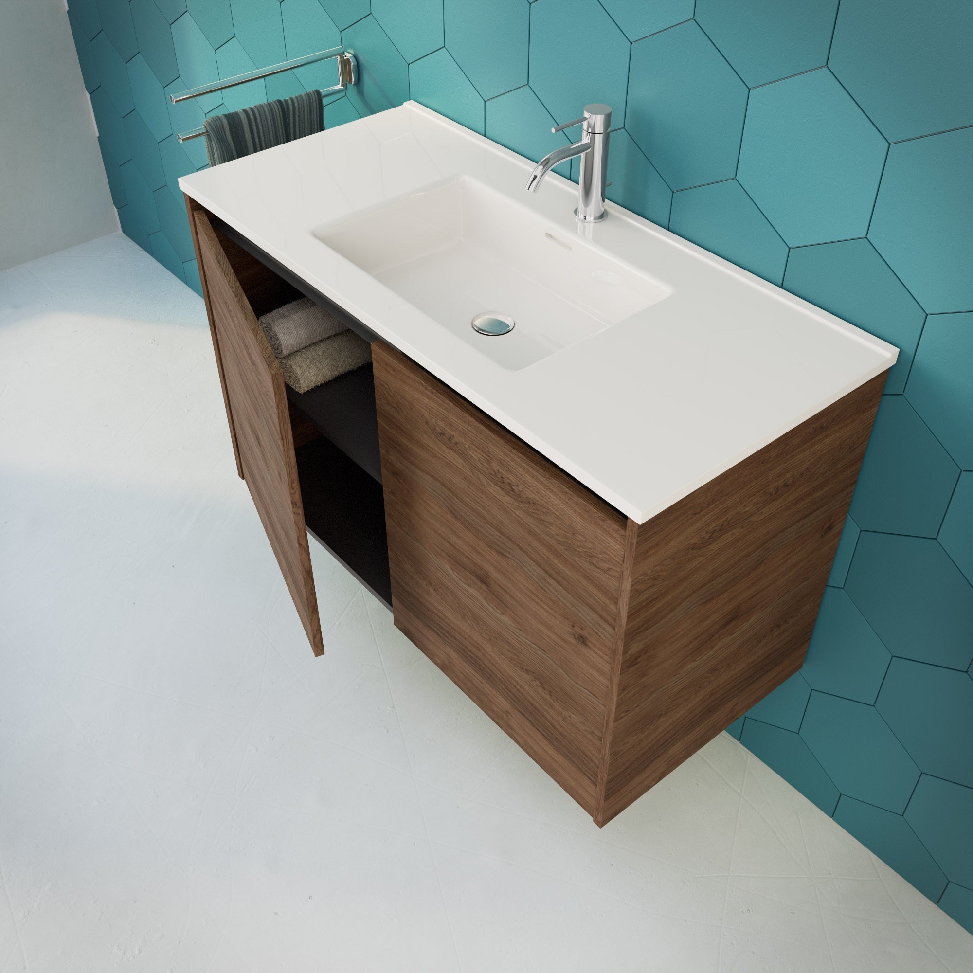 Inda - Mobile bagno L.100 con lavabo lucido / Rovere castano 2 ante - Zaffiro