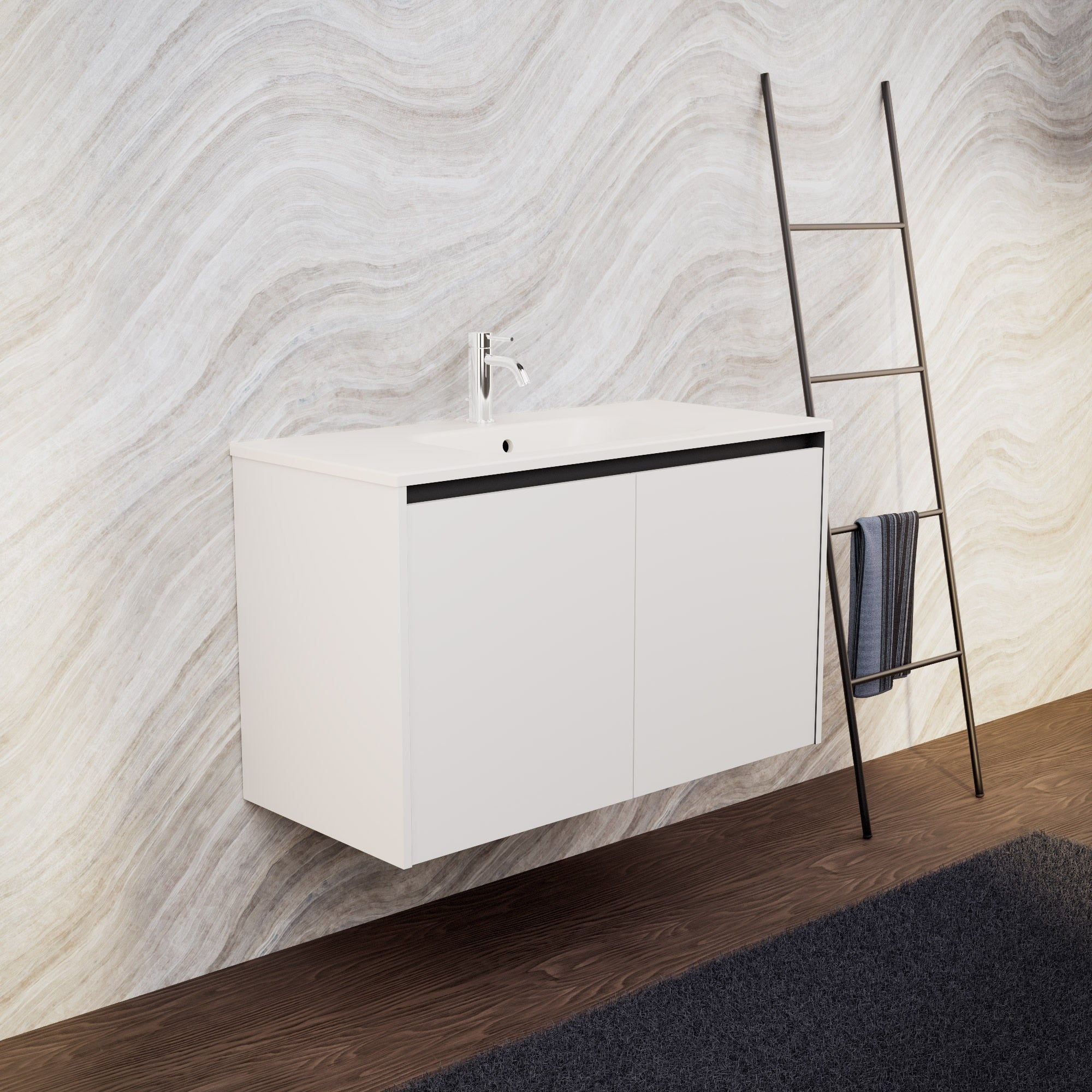 Inda - Mobile bagno L.100 con lavabo opaco / Bianco opaco 2 ante - Zaffiro