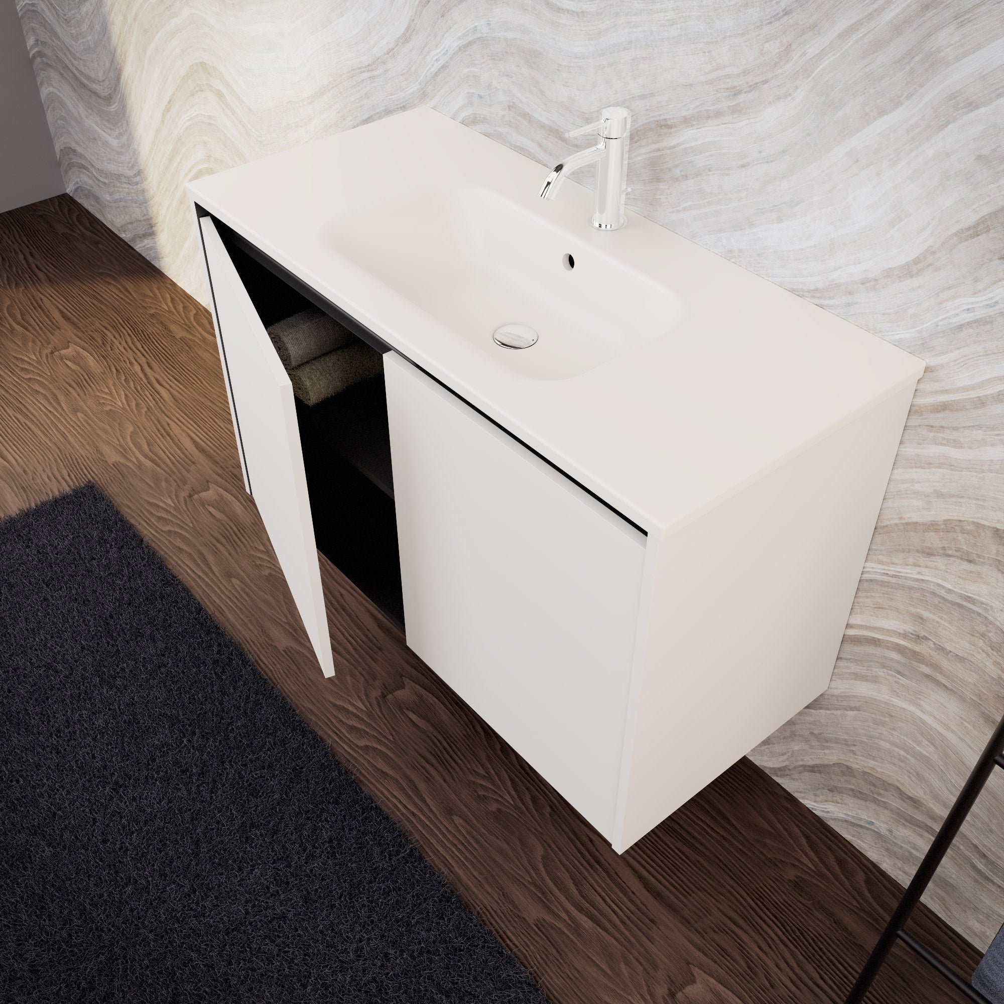 Inda - Mobile bagno L.100 con lavabo opaco / Bianco opaco 2 ante - Zaffiro