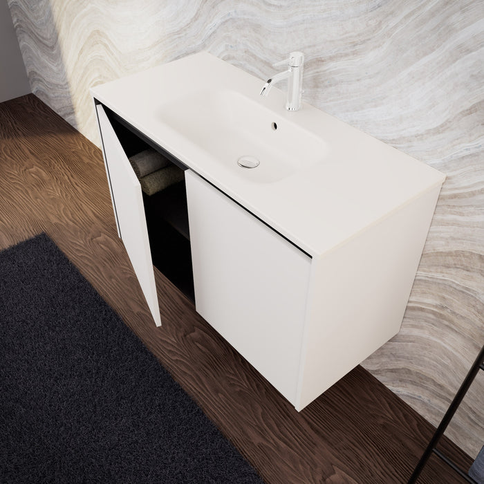 Inda - Mobile bagno L.100 con lavabo opaco / Bianco opaco 2 ante - Zaffiro