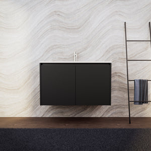 Inda - Mobile bagno L.100 con lavabo opaco / Nero opaco 2 ante - Zaffiro