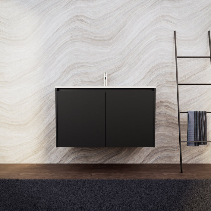 Inda - Mobile bagno L.100 con lavabo opaco / Nero opaco 2 ante - Zaffiro