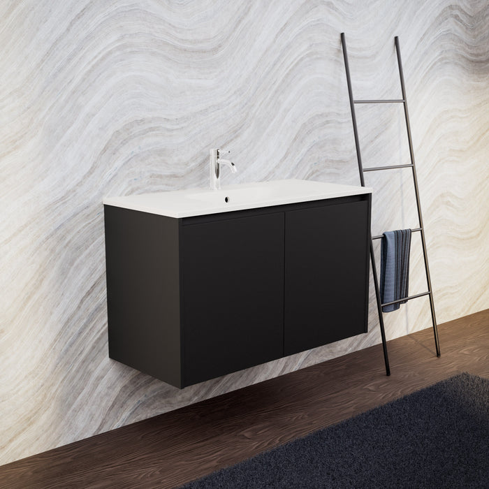 Inda - Mobile bagno L.100 con lavabo opaco / Nero opaco 2 ante - Zaffiro