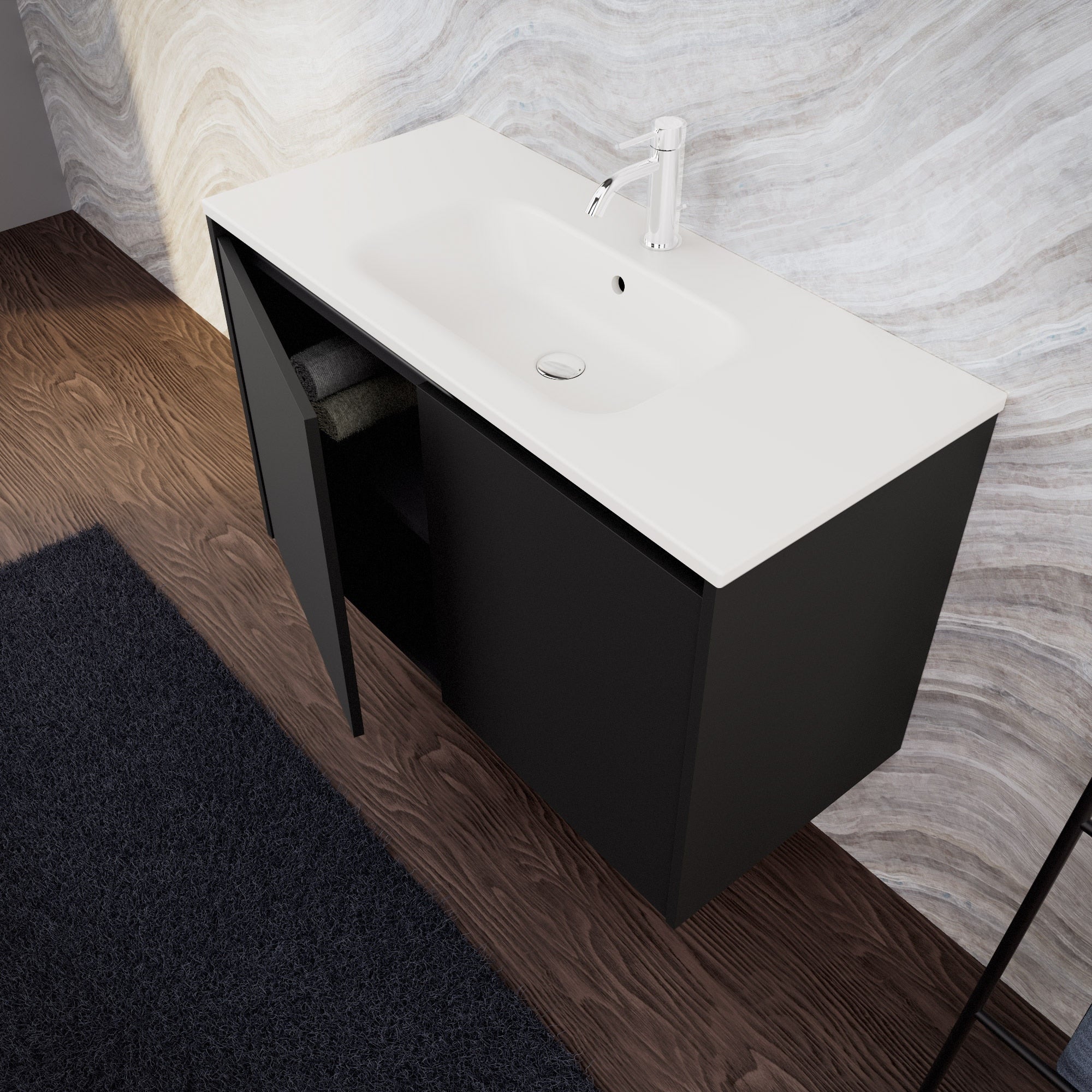 Inda - Mobile bagno L.100 con lavabo opaco / Nero opaco 2 ante - Zaffiro