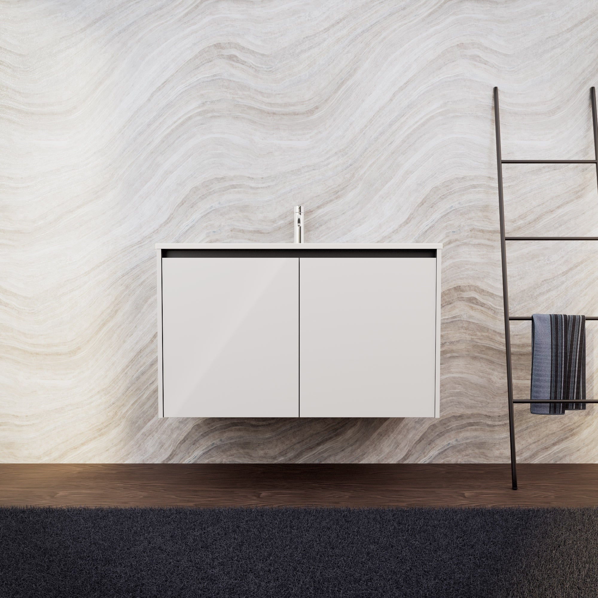 Inda - Mobile bagno L.100 con lavabo opaco / Bianco lucido 2 ante - Zaffiro