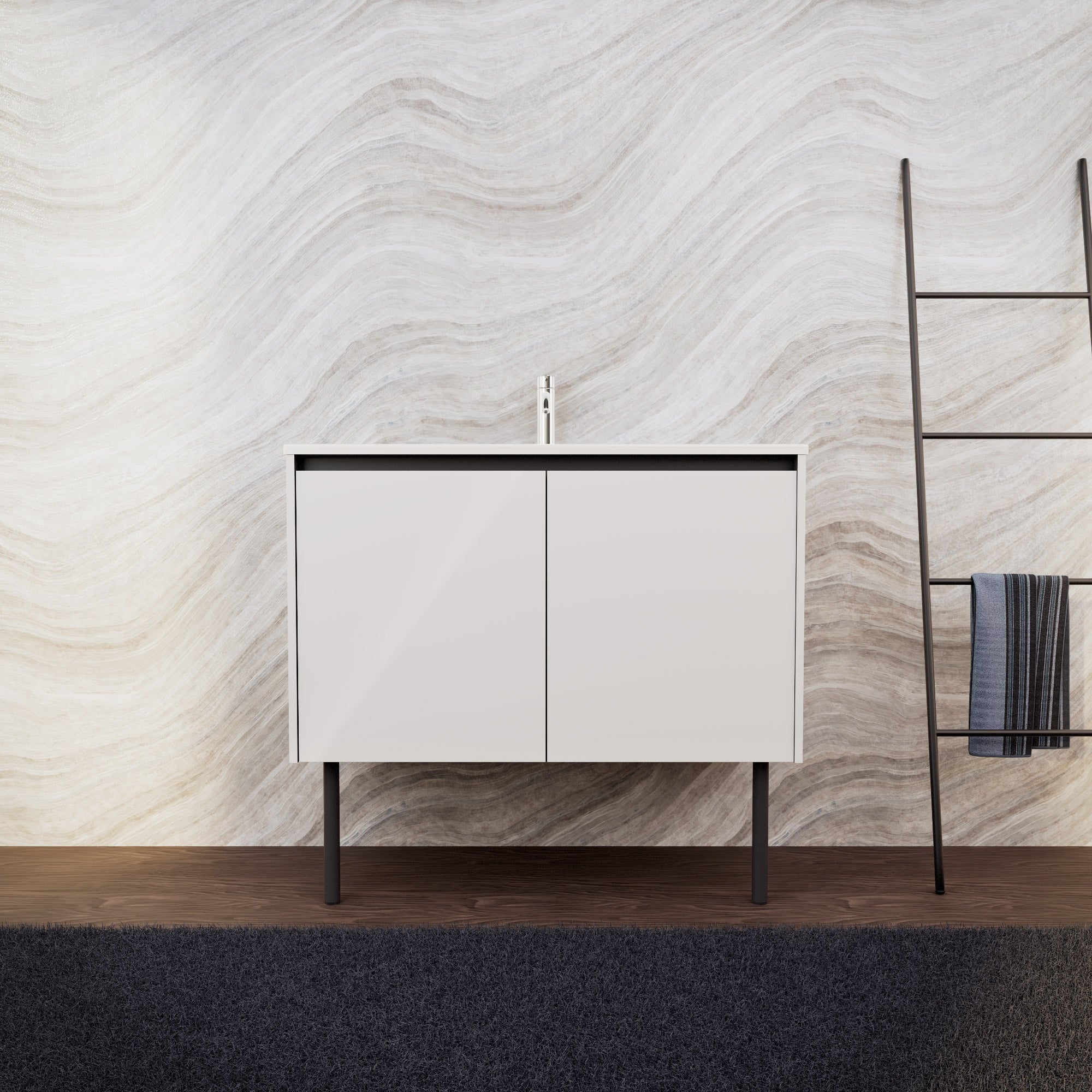 Inda - Mobile bagno L.100 con lavabo opaco / Bianco lucido 2 ante - Zaffiro