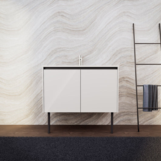 Inda - Mobile bagno L.100 con lavabo opaco / Bianco lucido 2 ante - Zaffiro