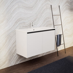 Inda - Mobile bagno L.100 con lavabo opaco / Bianco lucido 2 ante - Zaffiro