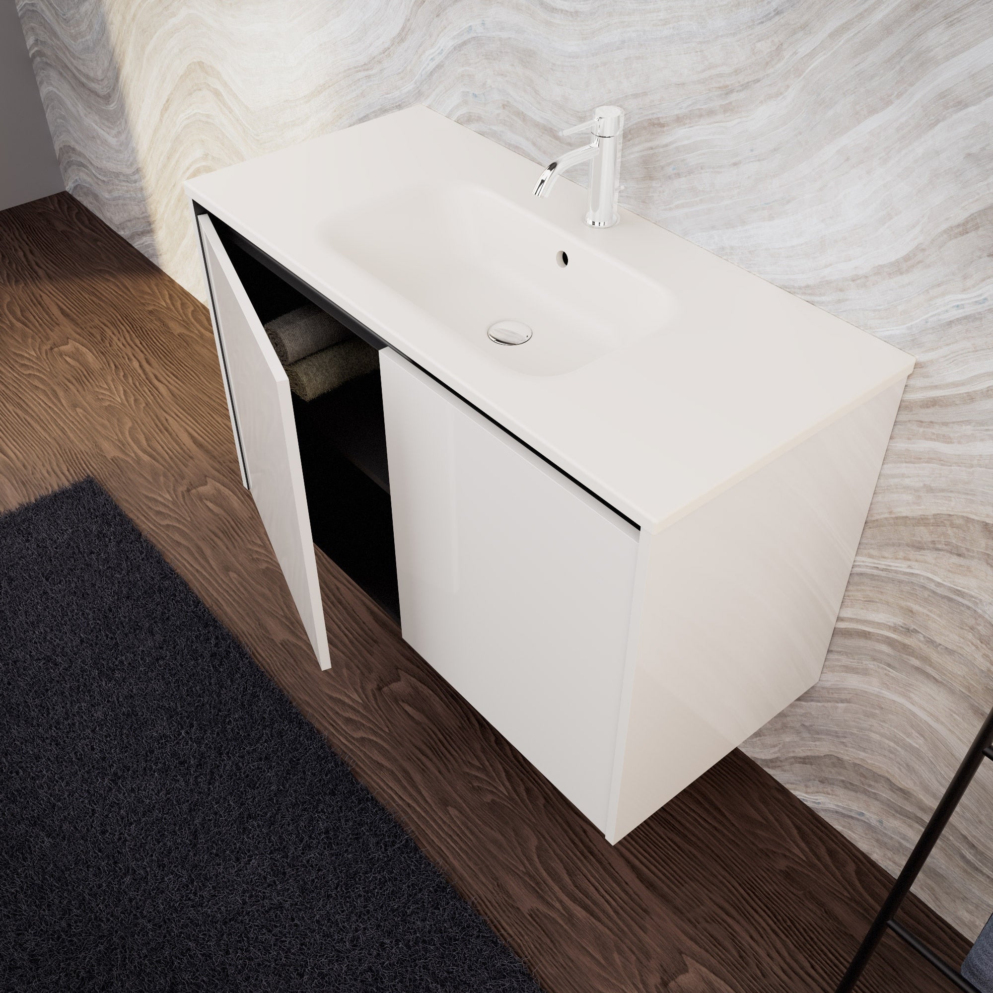 Inda - Mobile bagno L.100 con lavabo opaco / Bianco lucido 2 ante - Zaffiro