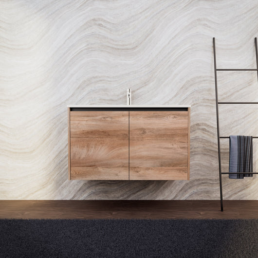 Inda - Mobile bagno L.100 con lavabo opaco / Rovere naturale 2 ante - Zaffiro