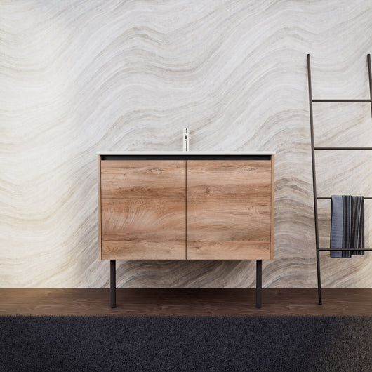 Inda - Mobile bagno L.100 con lavabo opaco / Rovere naturale 2 ante - Zaffiro